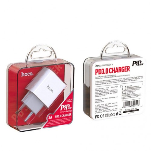 Сетевое зарядное устройство HOCO C76A Plus Speed source PD20W charger White
