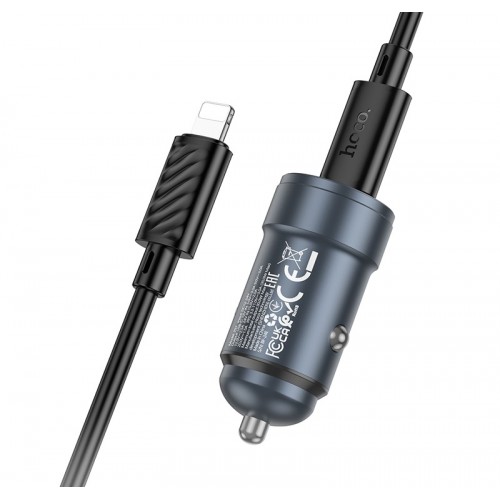 Автомобільний зарядний пристрій HOCO Z57 Glorious single-port PD30W car charger set (C to iP) Metal Gray