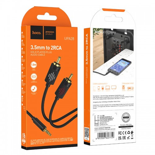Аудиокабель HOCO UPA28 3,5 мм штекер — двойной «тюльпан» RCA, 1,5 м, чёрный
