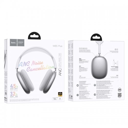 Беспроводные накладные наушники HOCO W65 Plus Happy ANC BT headphones Silver
