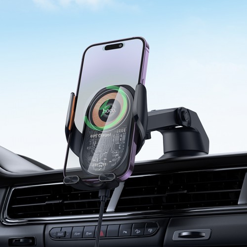 Автотримач для телефона з БЗП HOCO HOCO HW34 Blue whale 3-axis linkage wireless fast charging car holder(center console)