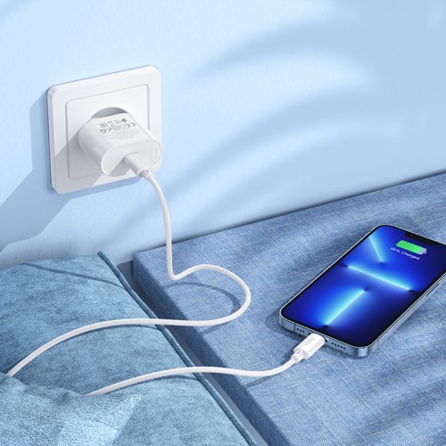 Сетевое зарядное устройство с кабелем HOCO C109A (PD20W) Fighter, комплект зарядного устройства с одним портом PD20W (C to iP), белый