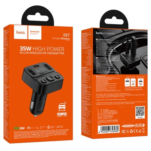 АЗП з FM-модулятором HOCO E87 Delta 35W(1A1C) car BT FM transmitter