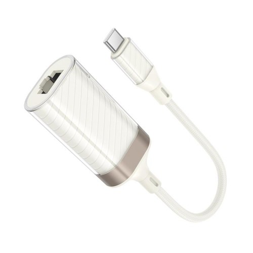 Кабель-перехідник HOCO UA41 UA41B Crystal Type-C ethernet adapter(100 mbps) apricot