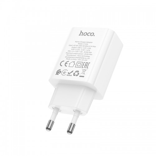 Сетевое зарядное устройство HOCO C143A Benefit однопортовое PD20W, белое