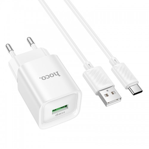 Мережевий зарядний пристрій з кабелем HOCO C145A Charm single port QC3.0 charger set(Type-C) White