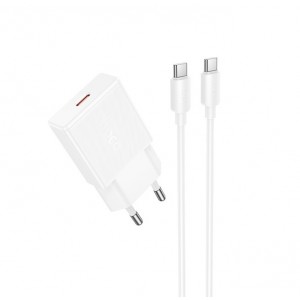 Мережевий зарядний пристрій з кабелем HOCO N72 Speed single-port PD20W ultra-thin charger set(C to C)(EU)