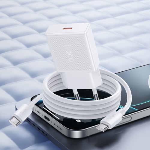 Мережевий зарядний пристрій з кабелем HOCO N72 Speed single-port PD20W ultra-thin charger set(C to C)(EU)