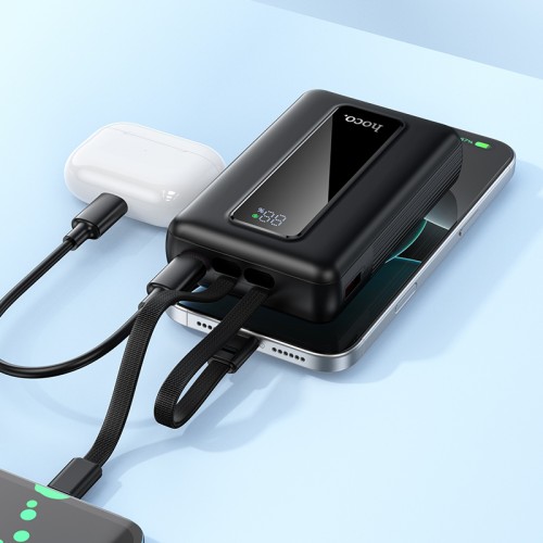 Зовнішній акумулятор HOCO J162A Full power 22.5W+PD20W fully compatible power bank with two cables(20000mAh) Black