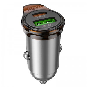 Автомобильное зарядное устройство HOCO NZ16A Rigorous 43W, двойной порт PD25W+QC3.0, автомобильная зарядка, Metal Grey