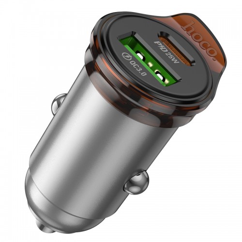 Автомобильное зарядное устройство HOCO NZ16A Rigorous 43W, двойной порт PD25W+QC3.0, автомобильная зарядка, Metal Grey