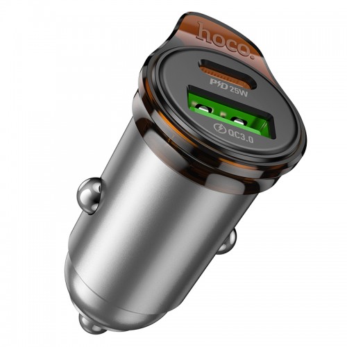 Автомобильное зарядное устройство HOCO NZ16A Rigorous 43W, двойной порт PD25W+QC3.0, автомобильная зарядка, Metal Grey