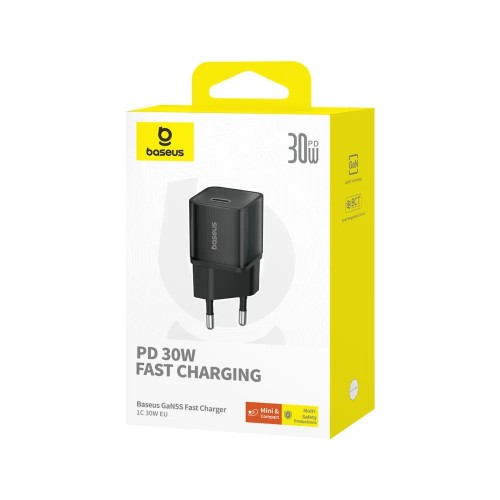 Мережевий зарядний пристрій Baseus GaN5S Fast Charger 1C 30W EU Cluster Black