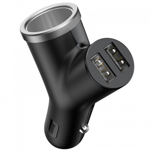 Автомобільний зарядний пристрій Baseus Y type dual USB+cigarette lighter extended car charger 3.1 A Black