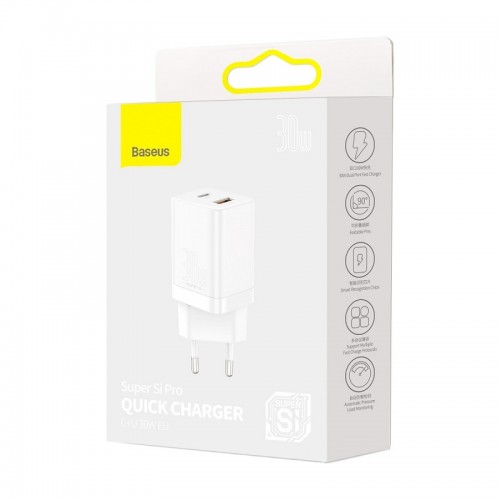 Сетевое зарядное устройство Baseus Super Si Pro Quick Charger C+U 30W EU White