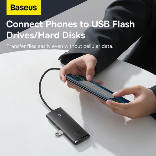 USB-хаб Baseus серии Lite, 4-портовый адаптер Type-C HUB (Type-C на USB 3.0*4), 25 см, чёрный