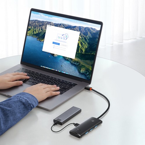 USB-хаб Baseus серии Lite, 4-портовый адаптер Type-C HUB (Type-C на USB 3.0*4), 25 см, чёрный