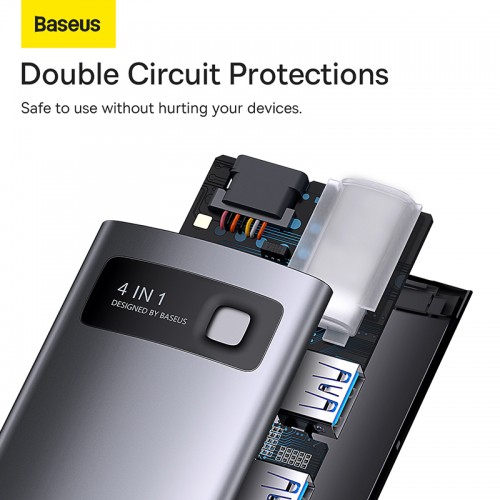 USB-хаб Baseus Metal Gleam Series 4-in-1 Multifunctional Type-C HUB Docking Station Gray（Type-C to USB3.0*4）