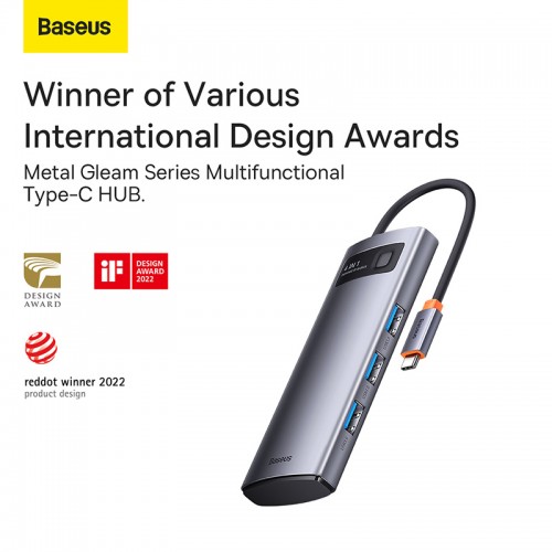 USB-хаб Baseus Metal Gleam Series 4-in-1 Multifunctional Type-C HUB Docking Station Gray（Type-C to USB3.0*4）