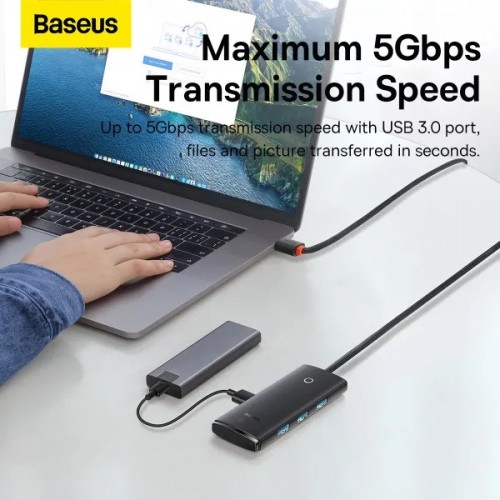 USB-хаб Baseus Lite Series, 4-портовый адаптер-концентратор Type-C HUB (Type-C на USB 3.0*4), 1 м, чёрный