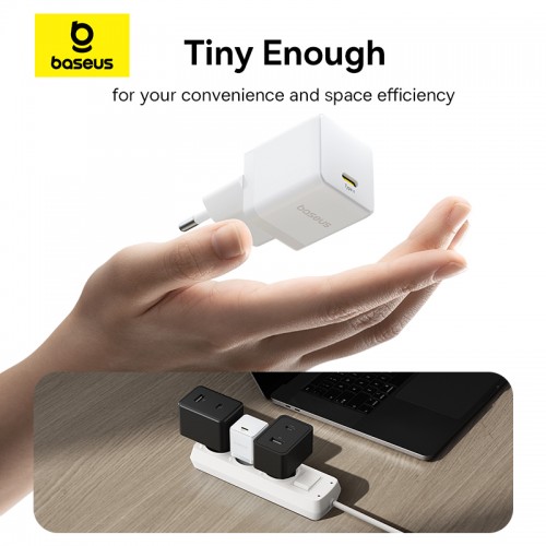 Мережевий зарядний пристрій Baseus Palm Fast Charger 1C 20W EU Moon White (with Baseus Mini White Cable USB-C to USB-C 60W (20V/3A) 1m Moon White)