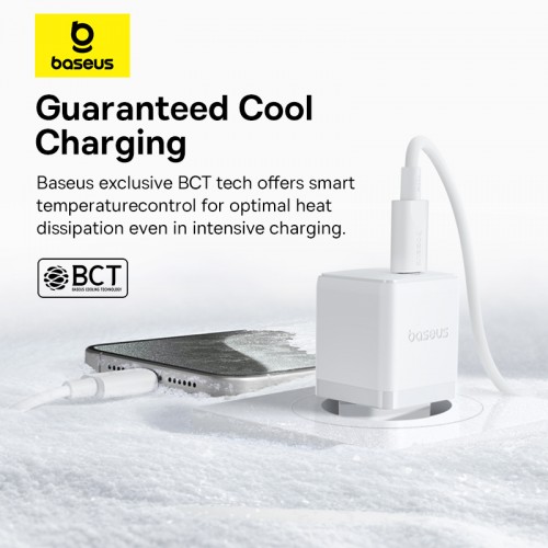 Мережевий зарядний пристрій Baseus Palm Fast Charger 1C 20W EU Moon White (with Baseus Mini White Cable USB-C to USB-C 60W (20V/3A) 1m Moon White)