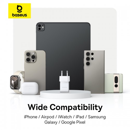 Мережевий зарядний пристрій Baseus Palm Fast Charger 1C 20W EU Moon White (with Baseus Mini White Cable USB-C to USB-C 60W (20V/3A) 1m Moon White)