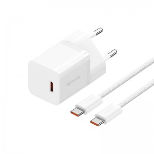 Мережевий зарядний пристрій з кабелем Baseus GaN5 Fast Charger(mini) 1C 30W EU Moon White(With: Fast Charging Data Cable Type-C)