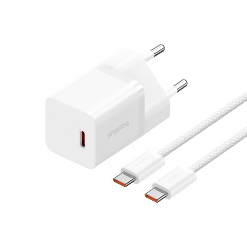 Сетевое зарядное устройство с кабелем Baseus GaN5 Fast Charger (mini) 1C 30W EU Moon White (в комплекте: кабель Type-C для быстрой зарядки и передачи данных)