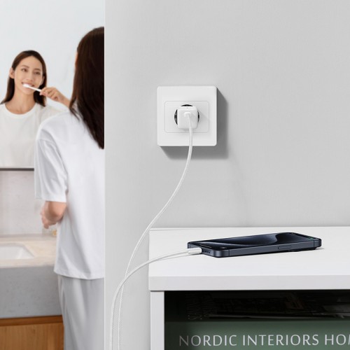 Сетевое зарядное устройство с кабелем Baseus GaN5 Fast Charger (mini) 1C 30W EU Moon White (в комплекте: кабель Type-C для быстрой зарядки и передачи данных)