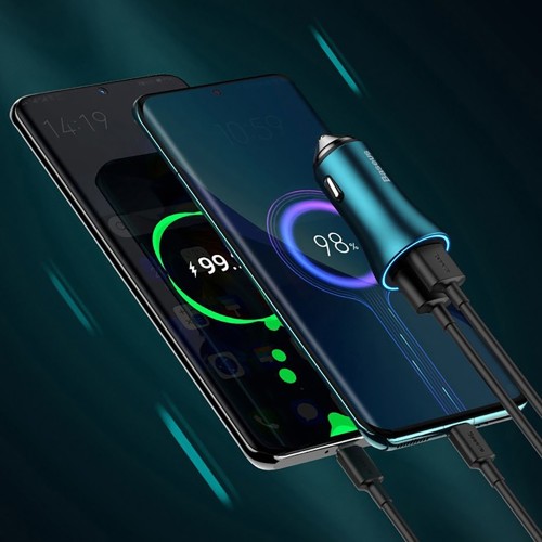 Автомобільний зарядний пристрій Baseus Golden Contactor Max Dual Fast Charger Car Charger U+C 60W Blue