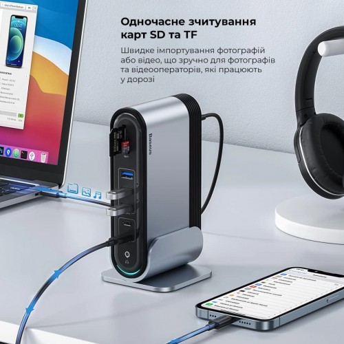 USB-хаб Baseus UnionJoy 17-Port Triple-Display Docking Station Space Grey（USB-C to HDMI4K@60Hz*2+DP4K@60Hz*1+USB3.0*3+USB-C3.0*2+USB2.0*2+PD*1+PC*1+