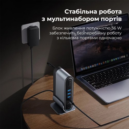 USB-хаб Baseus UnionJoy 17-Port Triple-Display Docking Station Space Grey（USB-C to HDMI4K@60Hz*2+DP4K@60Hz*1+USB3.0*3+USB-C3.0*2+USB2.0*2+PD*1+PC*1+