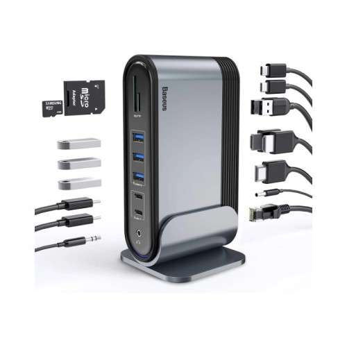 USB-хаб Baseus UnionJoy 17-Port Triple-Display Docking Station Space Grey（USB-C to HDMI4K@60Hz*2+DP4K@60Hz*1+USB3.0*3+USB-C3.0*2+USB2.0*2+PD*1+PC*1+
