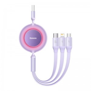Кабель Baseus Bright Mirror 2 Series выдвижной 3-в-1 для быстрой зарядки и передачи данных USB на M+L+C 66W 1,1 м фиолетовый