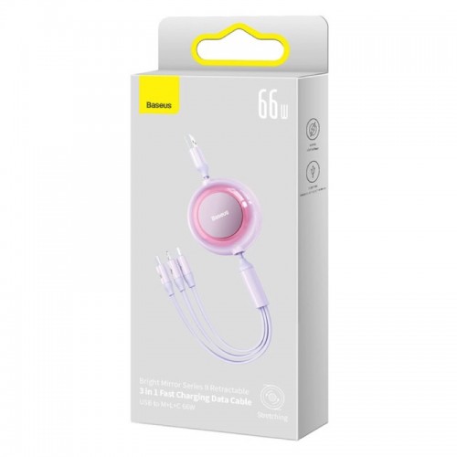 Кабель Baseus Bright Mirror 2 Series выдвижной 3-в-1 для быстрой зарядки и передачи данных USB на M+L+C 66W 1,1 м фиолетовый