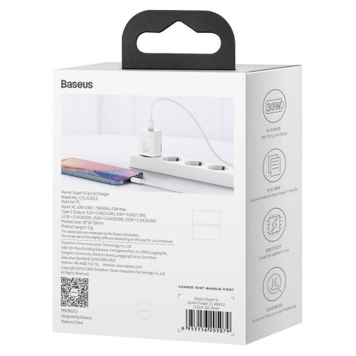 Сетевое зарядное устройство Baseus Super Si quick charger IC 30W EU White