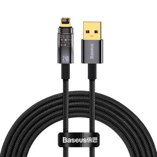 Кабель Baseus Explorer Series Auto Power-Off Fast Charging Data Cable USB to IP 2.4A 1m Black
