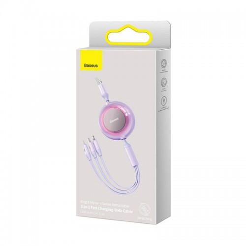 Кабель Baseus Bright Mirror 2 Series Retractable 3-в-1 для быстрой зарядки и передачи данных USB — M+L+C, 3.5A, 1.1 м, фиолетовый