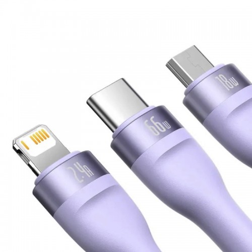 Кабель Baseus Flash Series Ⅱ One-for-three для быстрой зарядки и передачи данных USB–M+L+C 66 Вт 1,2 м фиолетовый