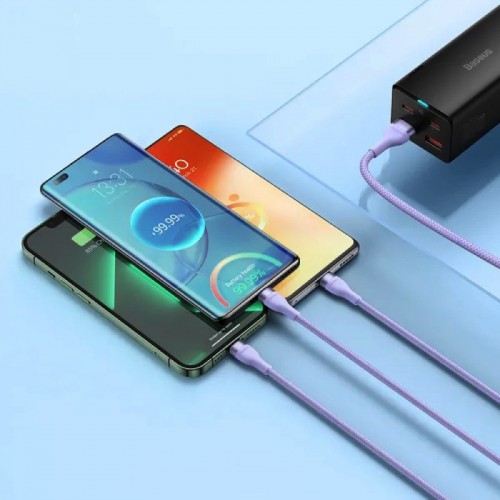 Кабель Baseus Flash Series Ⅱ One-for-three для быстрой зарядки и передачи данных USB–M+L+C 66 Вт 1,2 м фиолетовый