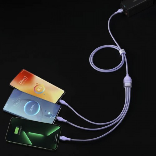 Кабель Baseus Flash Series Ⅱ One-for-three для быстрой зарядки и передачи данных USB–M+L+C 66 Вт 1,2 м фиолетовый