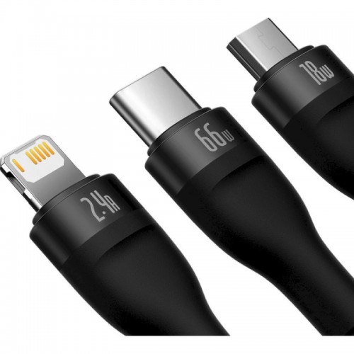 Кабель Baseus Flash Series Ⅱ One-for-three для быстрой зарядки и передачи данных USB — M+L+C 66 Вт, 1,2 м, чёрный