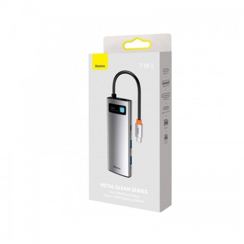 USB-хаб Baseus Metal Gleam Series 7-in-1 Multifunctional Type-C HUB Docking Station Gray（Type-C to HDMI*1+USB3.0*2+USB-C*1+PD*1+SD/TF*1)