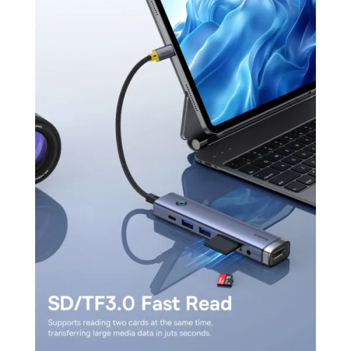 USB-хаб Baseus UltraJoy Series 7-Port HUB AIR Space Grey (Type-C to HDMI4K@60Hz*1+USB3.0*2+PD*1+SD/TF3.0*1+3.5mm*1)