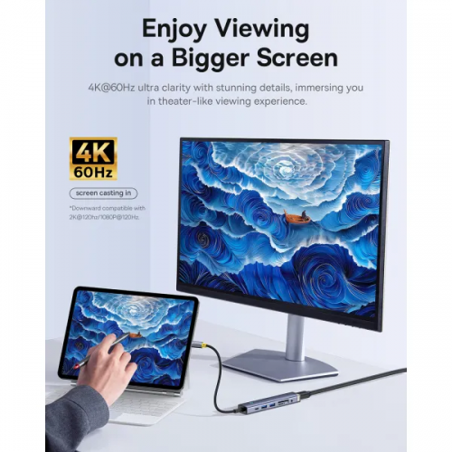 USB-хаб Baseus UltraJoy Series 7-Port HUB AIR Space Grey (Type-C to HDMI4K@60Hz*1+USB3.0*2+PD*1+SD/TF3.0*1+3.5mm*1)