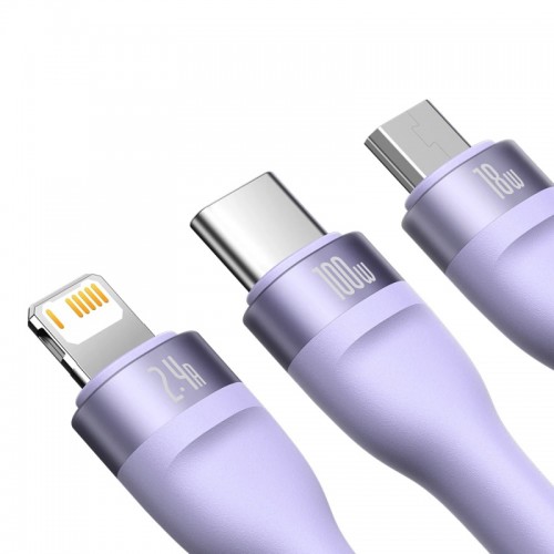 Кабель Baseus серии Flash Ⅱ One-for-three для быстрой зарядки и передачи данных USB — M+L+C, 100&nbsp;Вт, 1,2&nbsp;м, фиолетовый