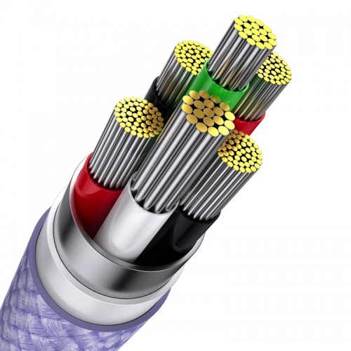 Кабель Baseus серии Flash Ⅱ One-for-three для быстрой зарядки и передачи данных USB — M+L+C, 100&nbsp;Вт, 1,2&nbsp;м, фиолетовый