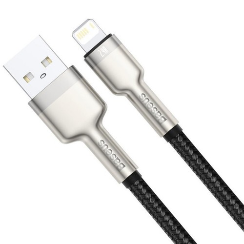 Кабель Baseus серии Cafule Metal Data Cable USB – IP 2.4A 0,25 м, чёрный