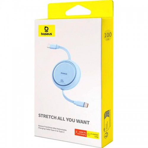 Кабель Baseus Free2Draw Mini с выдвижным механизмом, зарядный кабель Type-C — Type-C, 100 Вт, 1 м, Galaxy Blue